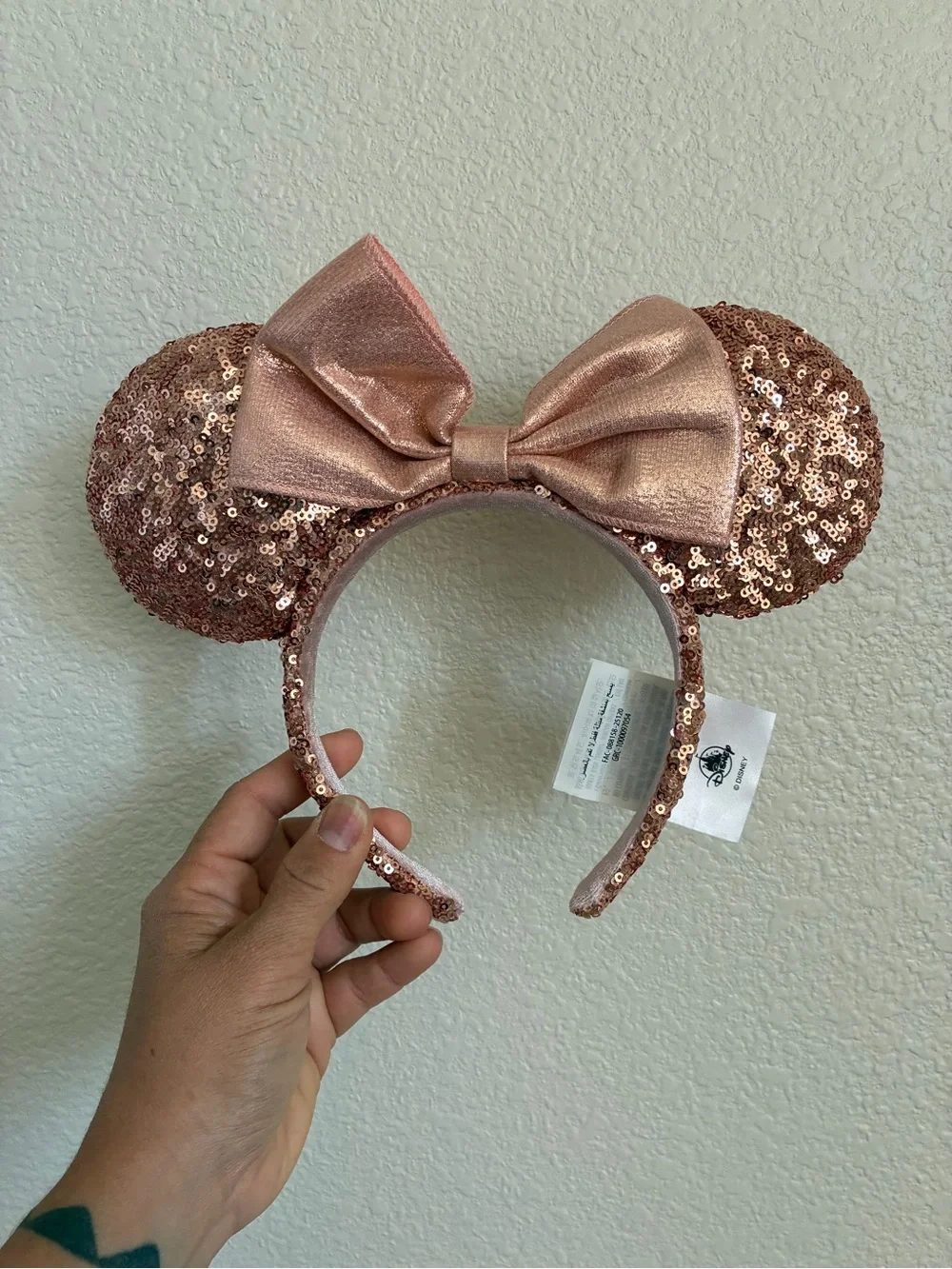Disney Parks Rose Gold Sequin Minnie Ears Headband